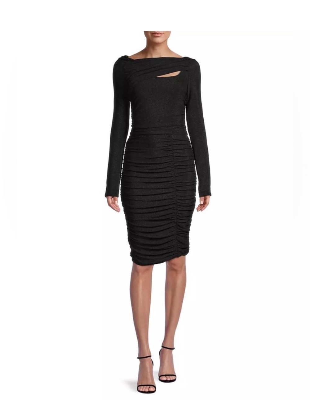 Rachel Parcell Black Long-Sleeve Ruched Cutout Bodycon Dress